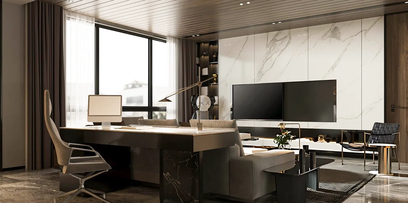 Luxury Office Redesign: Ambient Lighting, Designer Furniture and Minimalist Elegance